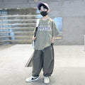 Boys' short-sleeve and pants set - summer lightweight style,  new collection, mid-to-large size children's activewear, trendy summer outfit, stylish and cool