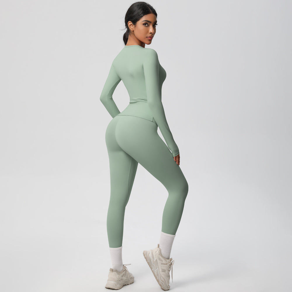 European and american brushed nylon tight-fitting yoga set - casual, quick-drying fitness apparel for women's outdoor running and sports