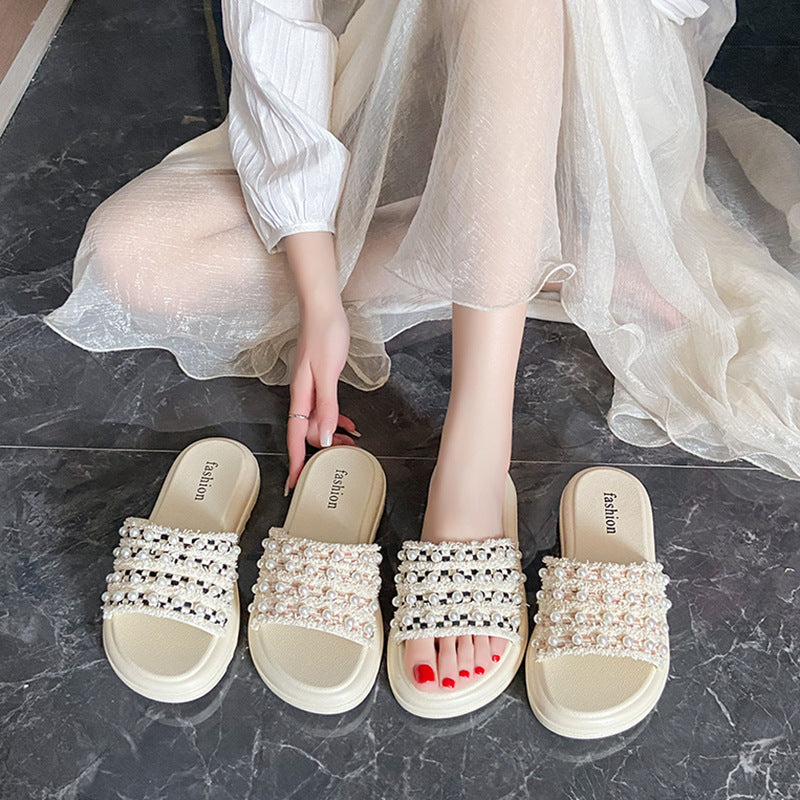 Summernew arrivalfairy small fragrant slippers women's ins trendy outwear one-line slippers soft bottom lightweight sandals thick sole