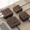 Double shell wood grain socket panel desktop multi-functional for homeusb charging socket with cable plug inspection and drag socket board