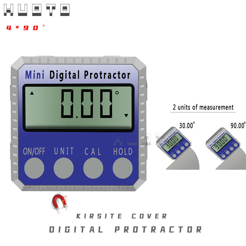 HUOTO 4 * 90 Degree Inclination Meter Digital Display Inclination Box Inclination Meter Level Meter Slope Meter Zinc Alloy Housing