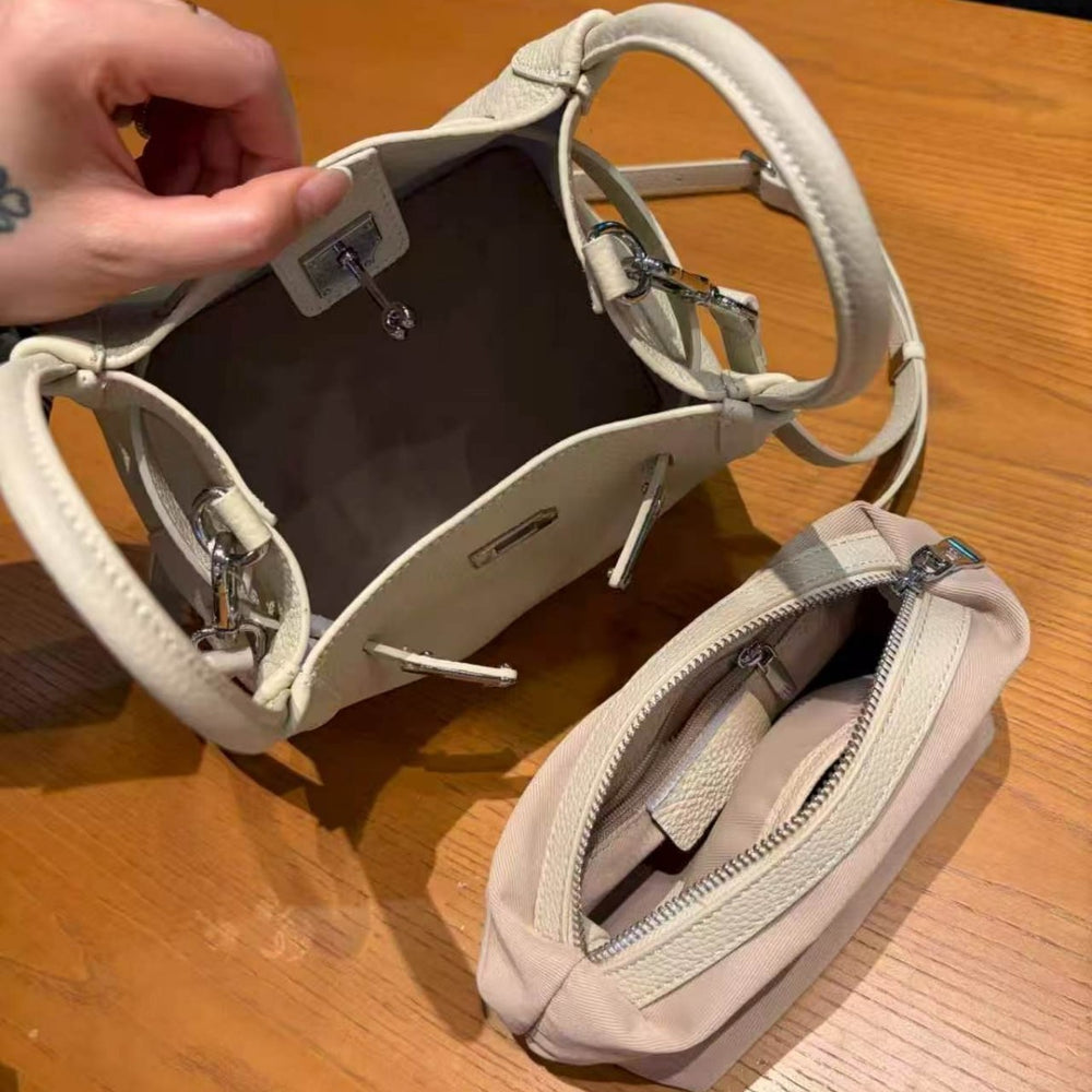 2026new arrival first layer cowhide pebbled vegetable basket shoulder crossbody armpit bag bucket bag work clothing genuine leather women's bag