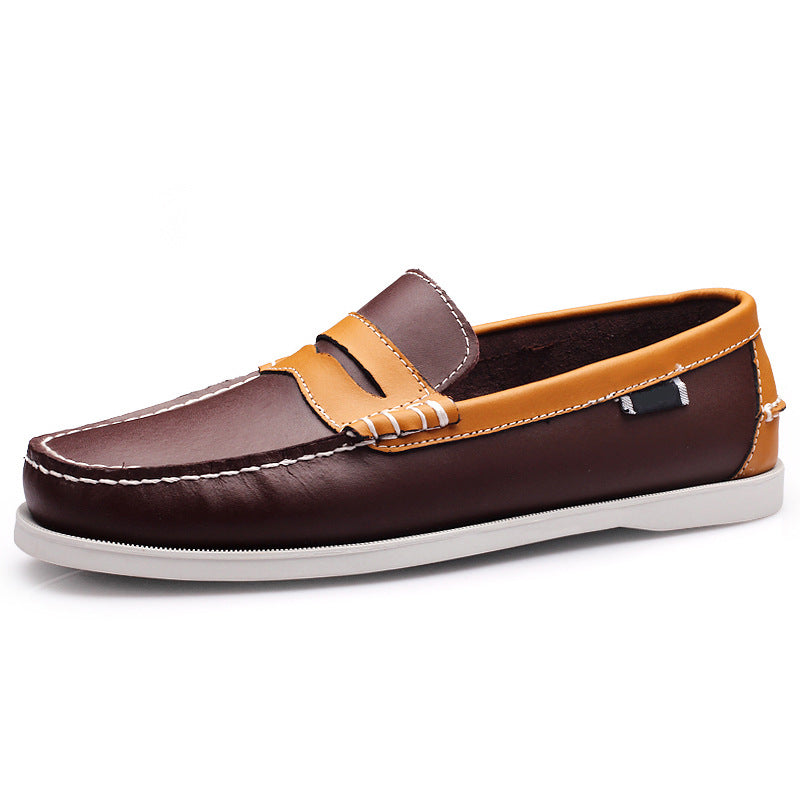 Men's genuine leather boat shoes - classic brown casual dress shoes, lightweight leather business shoes with a british-inspired design