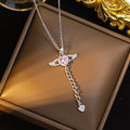 Hot-selling cupid angel wing tassel heart titanium steel necklace - premium, lightweight luxury, unique design, zircon-embellished sweater chain jewelry