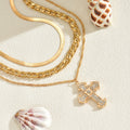 Wholesale gold cross necklace - cross-border hot seller, multi-layered stackable diamond-studded jewelry, women's creative minimalist alloy necklace