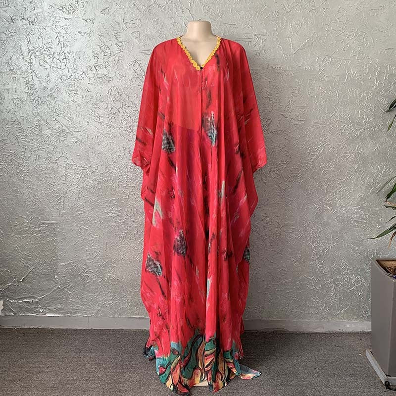 supply of african women's chiffon digital printing abaya + loose pants suit
