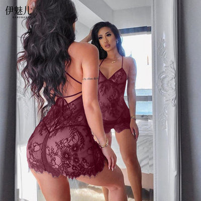new sexy lingerie nightgown - lace mesh see-through babydoll with back tie straps (model b3064)