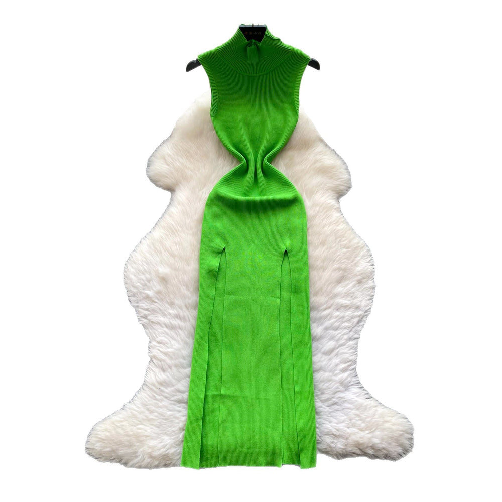Lightly mature elegance style sleeveless high collar knittingdress female k-style silmslimming lookelegant slit a-line skirt work clothing