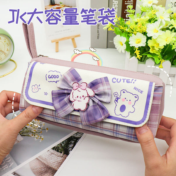Pencil Case Large Capacity Canvas JK Simple Girl High Value Stationery Bag Middle School Student Multifunctional Double Layer Pencil Bag Wholesale
