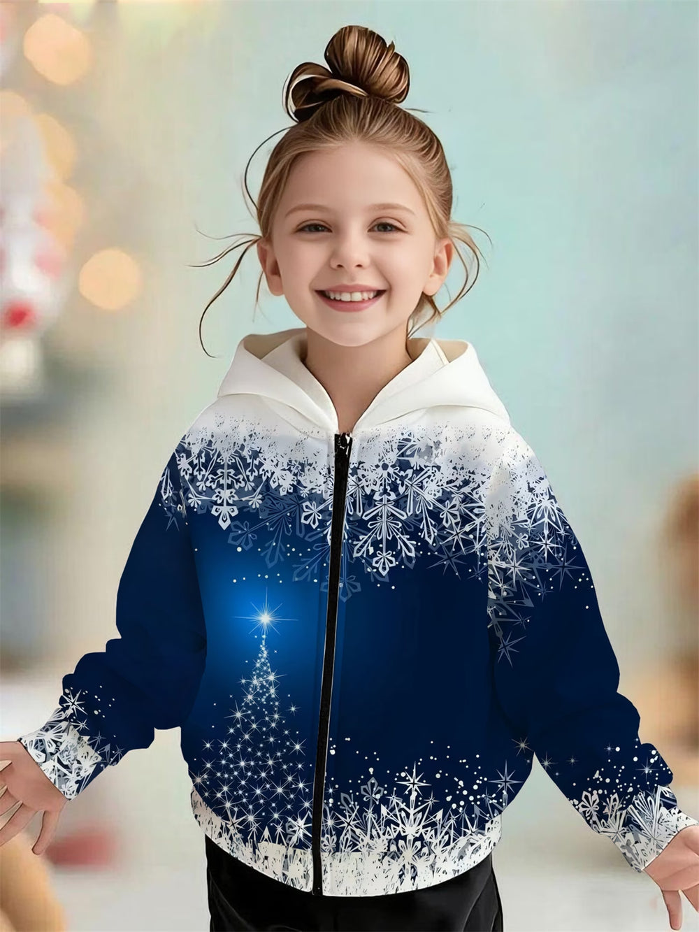 Kids' hoodie jacket, cross-border hot seller: cute cartoon print fashion zip-up hoodie for girls, dropshipping available