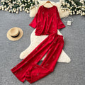 Light mature style round neck sweetbowsprintingtwo-piece set women's spring autumwork clothing style three-quarter sleeve fashionablesuit
