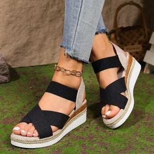 Plus size wedge sandals for women -  summer new arrivals: open-toe, slip-on, elastic band, chunky sole sandals - ready stock wholesale