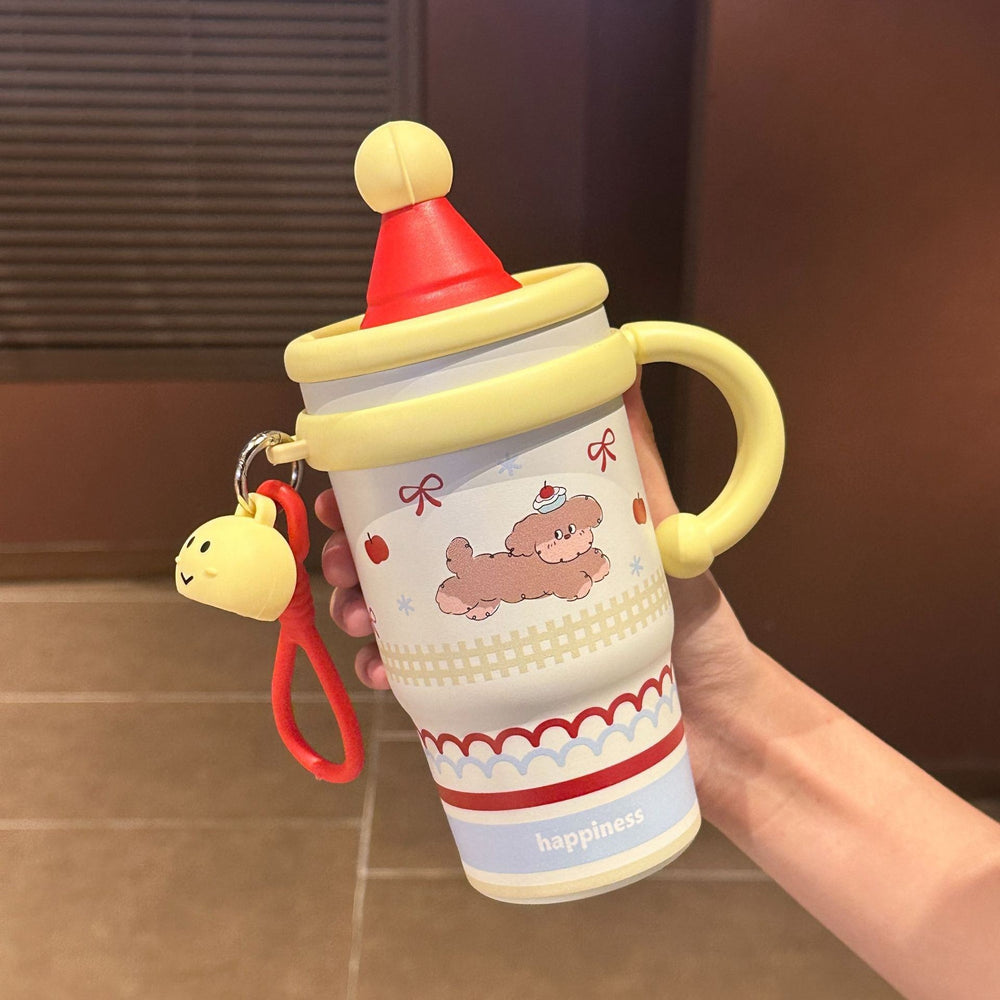 Popular cartoon cute pet with handle cute pendant girly heart student ins style large capacity 316 handle thermal insulation