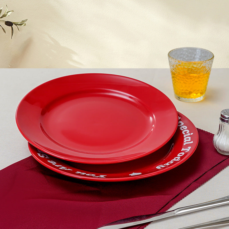 housewarming joy big red simple pure red ceramic fruit plate exquisite restaurant hotel western food steak plate pure color