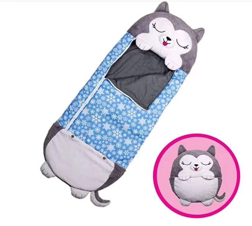 Kids' sleeping bag - foldable anti-kick quilt, children's sleeping bag with cartoon animal design and pillow