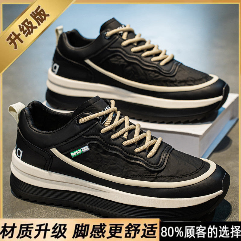 Thick sole travel men's shoes winter black waterproof leather work safety shoes men's running non-slip sports dad shoes