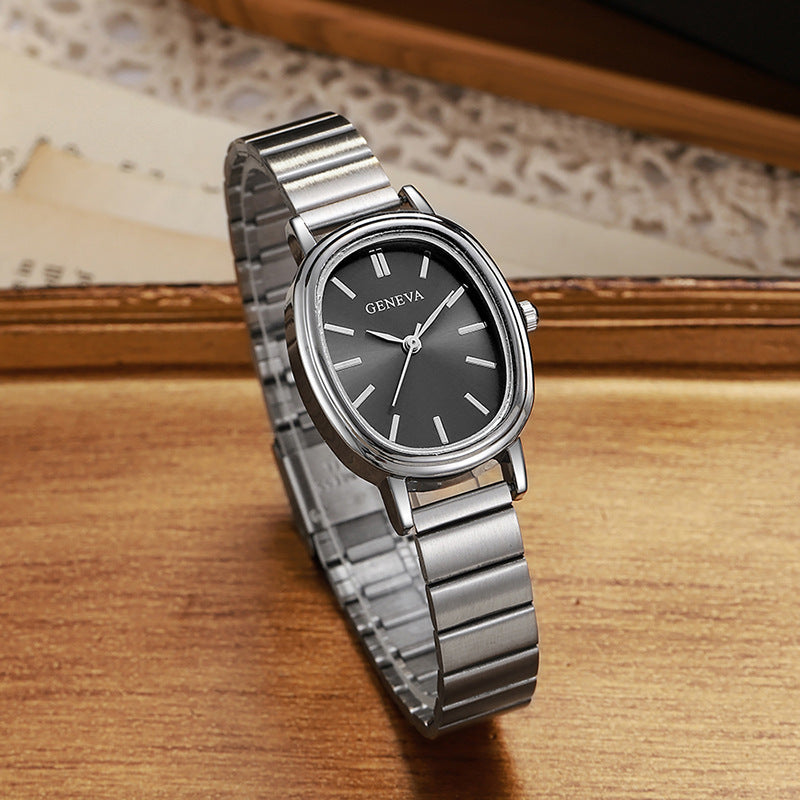watch fashion oval bamboo steel band women's watch casualcasualpopular live broadcast silver wrist watch 1