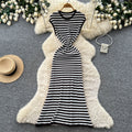 K-stylestripes sleeveless knittingeasiest for matchdress women's summer silm waist slimming lookwork clothingcasual long skirt