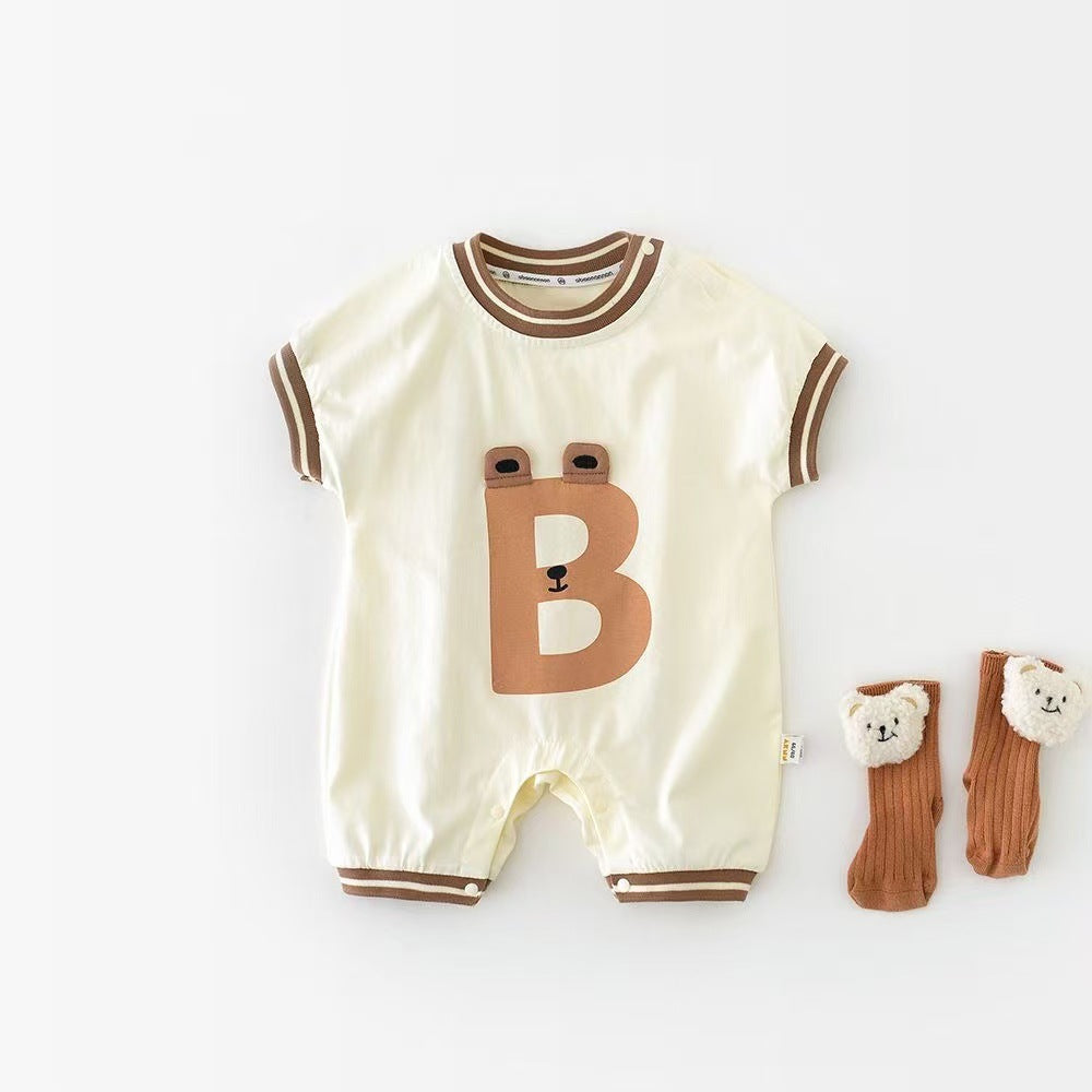 Baby summer clothes short sleeve sports baby thin breathable jumpsuit newborn super cute short climbing internet celebrity