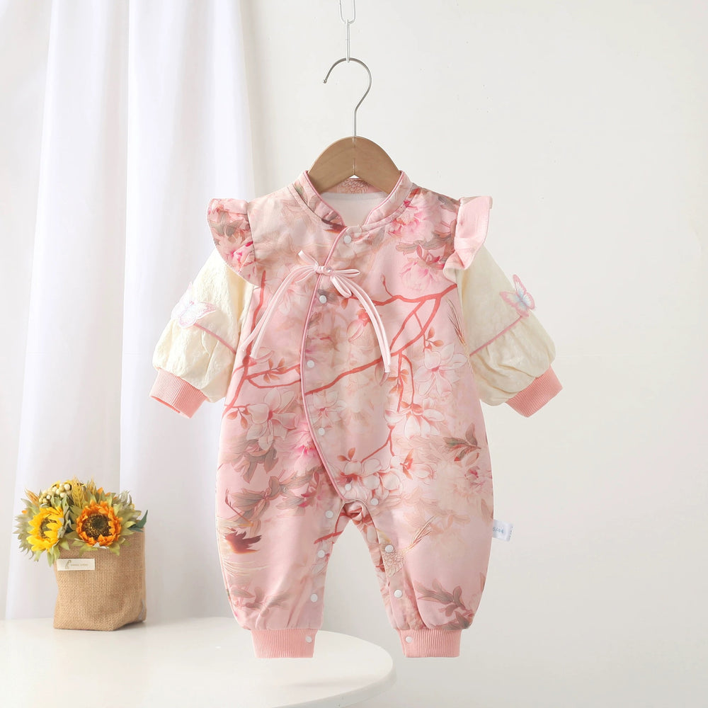 Newborn full-moon romper, traditional chinese style outfit, spring/autumn baby bodysuit, chinese-inspired newborn outing clothes, crawling suit