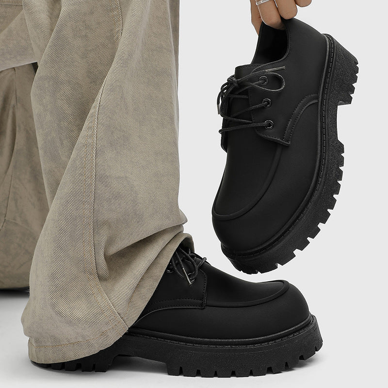 Men's shoes 2026 new spring retro chunky sole height increasing round toe derby leather shoes wear-resistant non-slip work boots martin trendy shoes