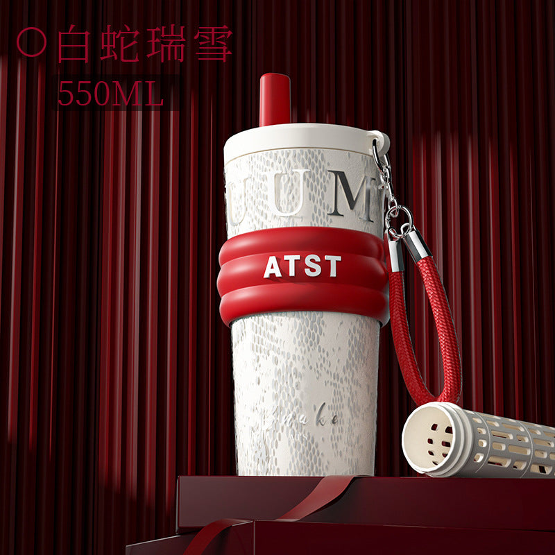 Snake comes and turns accessible luxury high-value convenient 316 stainless steel thermos cup large capacity straw cup for home water cup