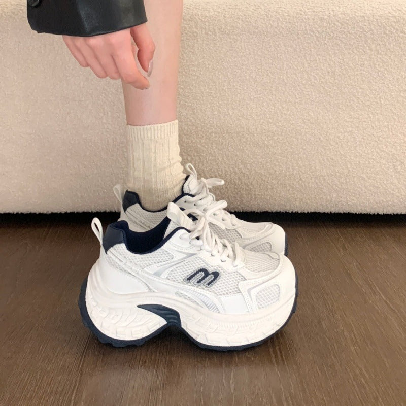 Thick sole heightened dad shoes 2026new arrivaleasiest for matchniche style breathable casual sports shoes running shoes ins trendy shoes women's shoes