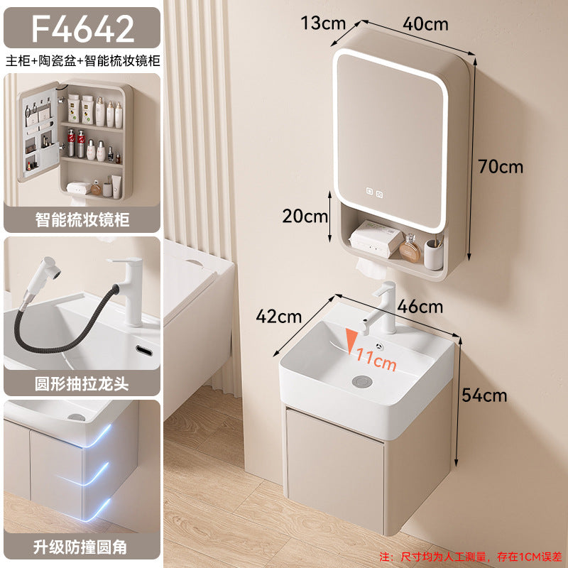 Small apartment bathroom cabinet toilet sink space aluminum storage bathroom cabinet combination ceramic integrated wash basin