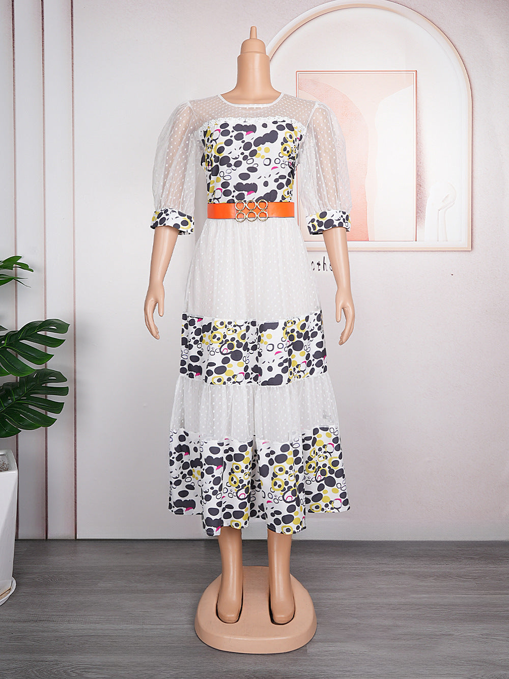African  women's printed patchwork dress, european and american cross-border foreign trade fashion casual polka dot skirt, plus size