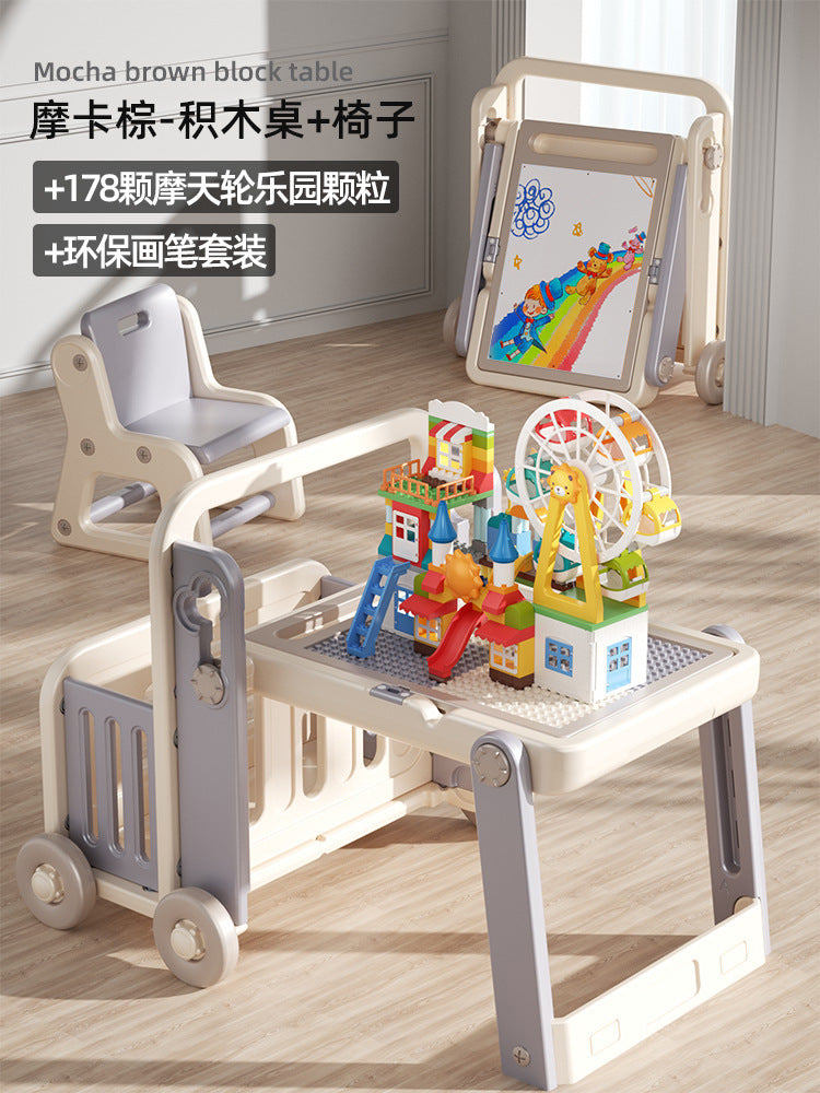 Manlong building block tables and chairs children's patchwork multi-functional storage game learning table baby large particle toy table