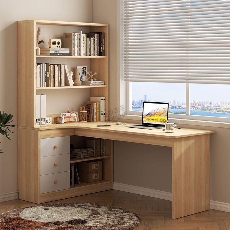 Corner desk bookshelf all-in-one desktop office computer desk bedroom bookcase combination student study table with drawers