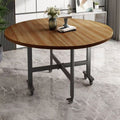 Assembled folding round table - compact, mobile, multi-functional table with wheels for home use (small apartments)