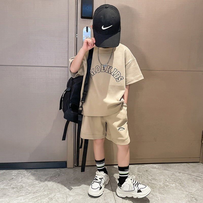 Boys' summer short-sleeve outfit: new  styles for mid-to-large children - cool, stylish, and trendy summer sportswear for boys