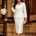Autumn new arrival: elegant satin dress set - 3d embossed jacquard mandarin collar slim-fit church & banquet two-piece outfit
