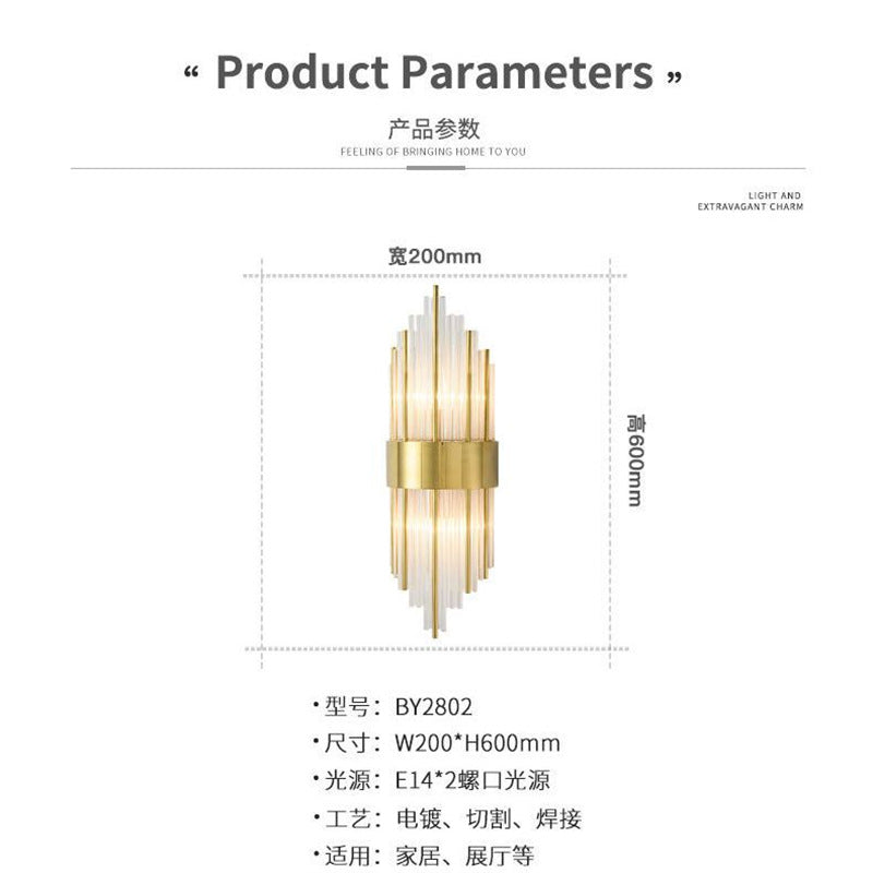 Postmodern light luxury crystal wall lamp - elegant gold finish for bedroom bedside, living room, hotel hallway, and more - led