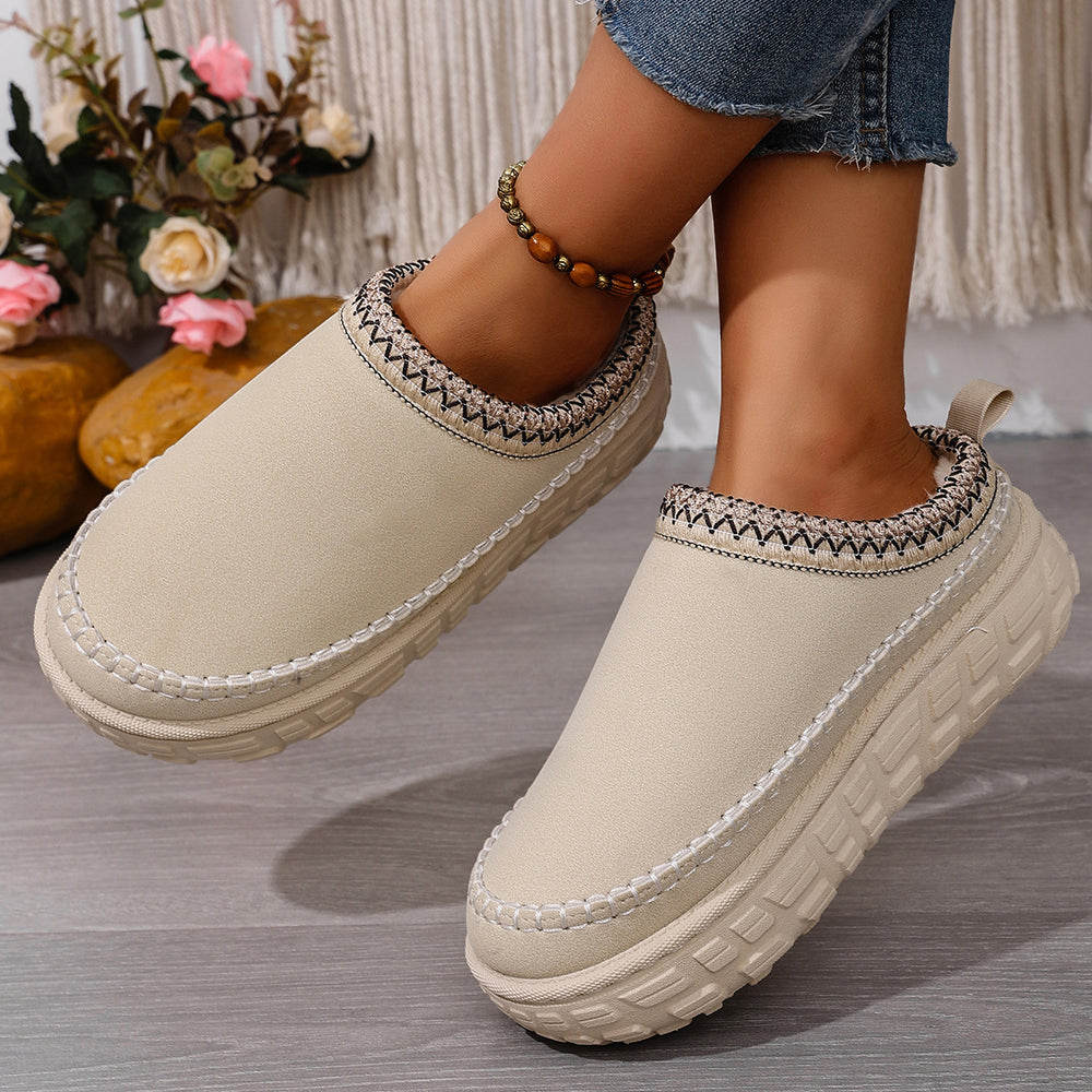 autumn new arrival: slip-on, plus-size, chunky sole, comfortable, warm, ethnic style, half-slipper, warm, export, cross-border wholesale