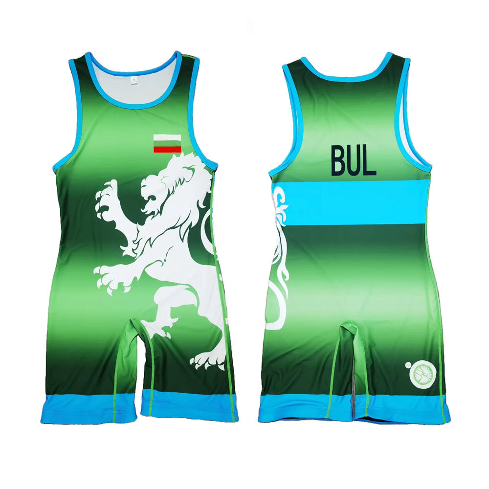 Sublimation full body print men's one-piece wrestling suit custom match weightlifting suit men's and women's free wrestling one-piece vest