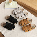 Kids baotou cut out half slippers girlsthick sole soft bottom slip-on outwear sandals plaidk-style birkenstock sandals
