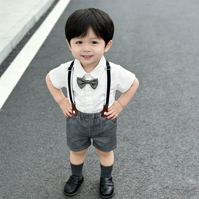 Boys' summer outfit  new style: children's overalls, performance costume, preppy style, baby's first birthday dress, two-piece summer set