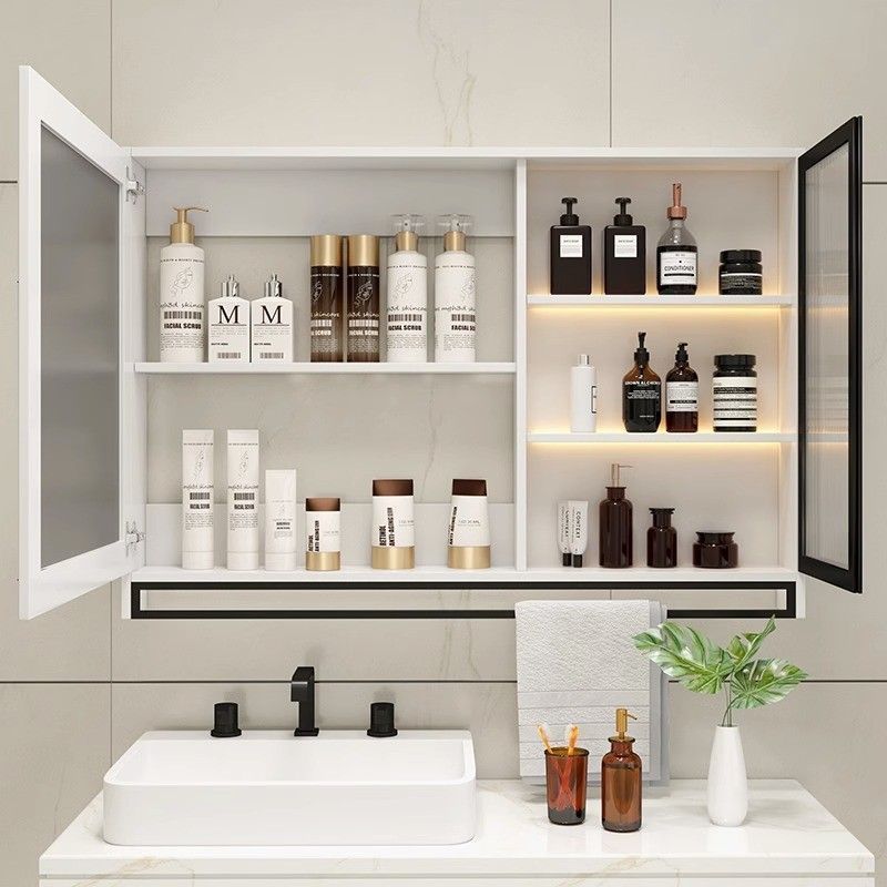 Bathroom mirror cabinet Solid wood wall-mounted bathroom mirror Changhong glass door laminate light Defogging mirror box Bathroom mirror cabinet