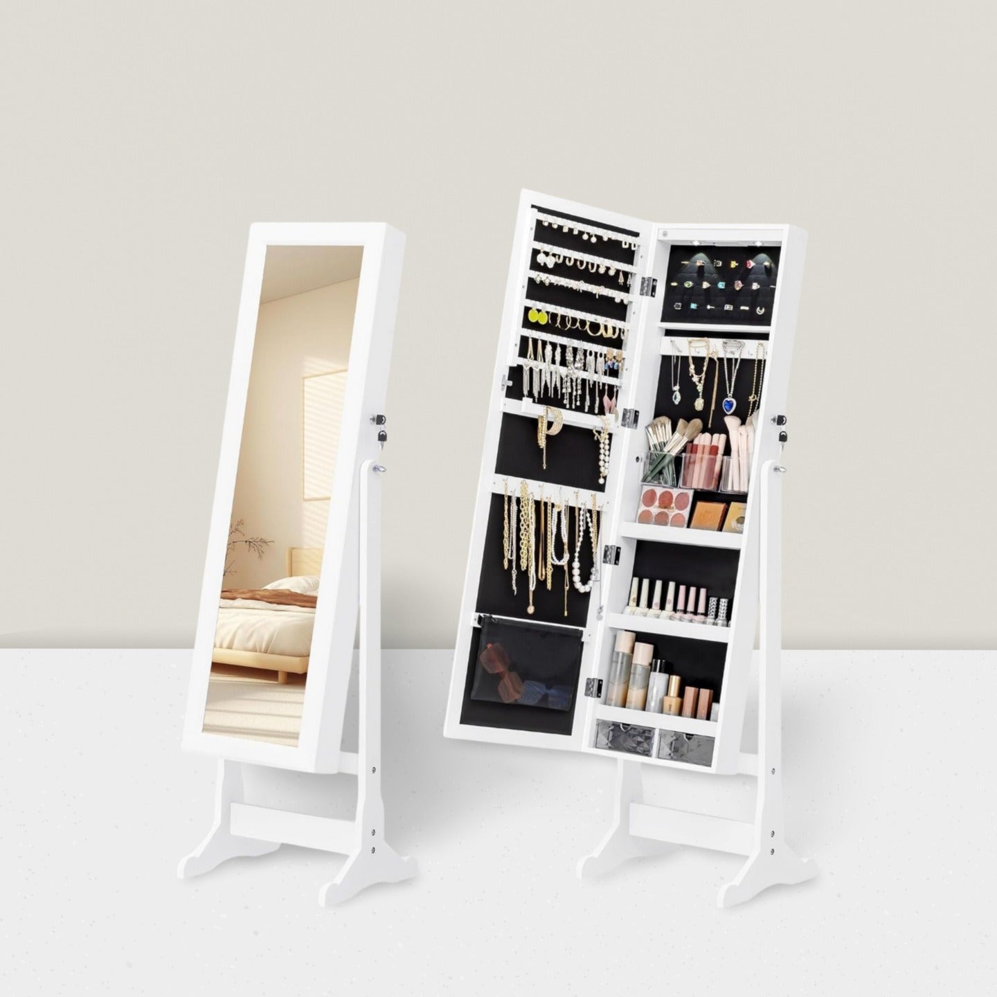 Solid wood floor-to-ceiling full-length mirror full-length mirror cabinet multi-functional bedroom rotating jewelry storage fitting mirror home