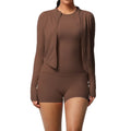 Fashion cross-border cloud-like brushed long-sleeved sports zipper outwear running butt lift fitness yoga clothes three-piece set for women