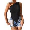 fall/winter slim-fit asymmetrical off-the-shoulder tank top - beach vacation style, european & american fashion