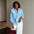 European and american cross-border women's fashion:  summer new arrivals - stylish and unique design, collared neck warmer, striped shirt two-piece set