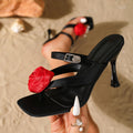 2026 summer new rose flower thong stiletto heel sandals - women's square toe sexy open toe criss-cross strap elegant heels
