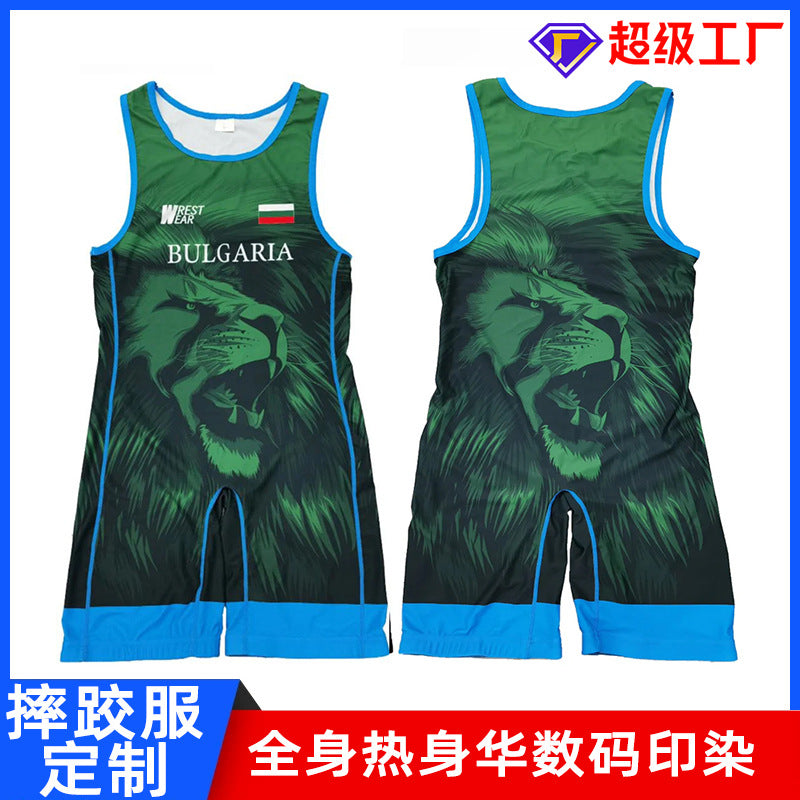 Sublimation full body print men's one-piece wrestling suit custom match weightlifting suit men's and women's free wrestling one-piece vest
