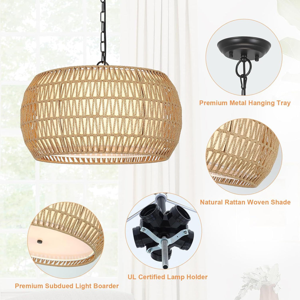 Cross-border  American wrought iron rattan chandelier country style hand-woven restaurant bohemian style chandelier