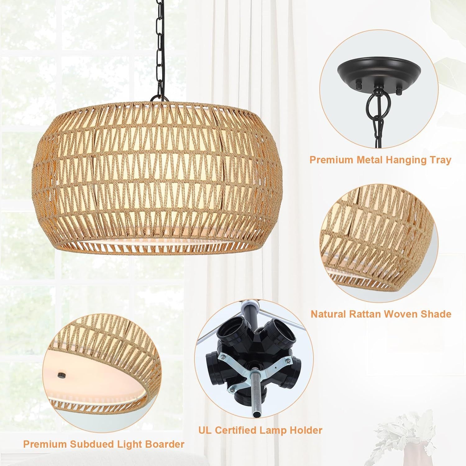 Cross-border  American wrought iron rattan chandelier country style hand-woven restaurant bohemian style chandelier