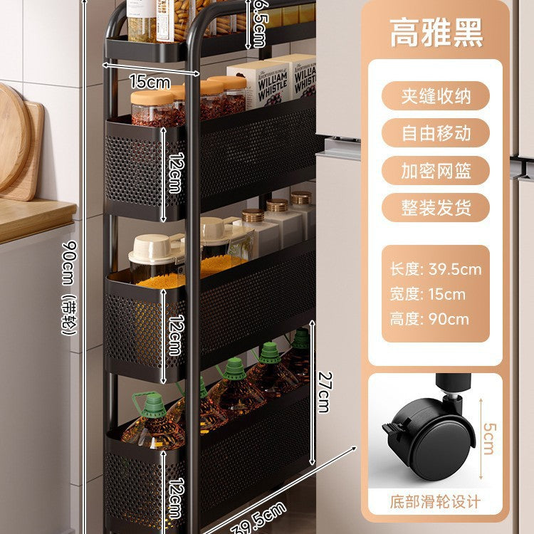 Narrow gap storage shelf stainless steel cart kitchen refrigerator narrow space organizer mobile bathroom storage cabinet