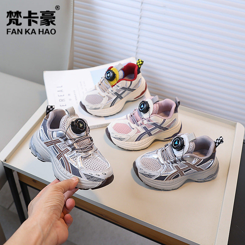 Vancahao  autumn new boys' anti-slip breathable sneakers girls' mesh rotating buckle chunky sneakers